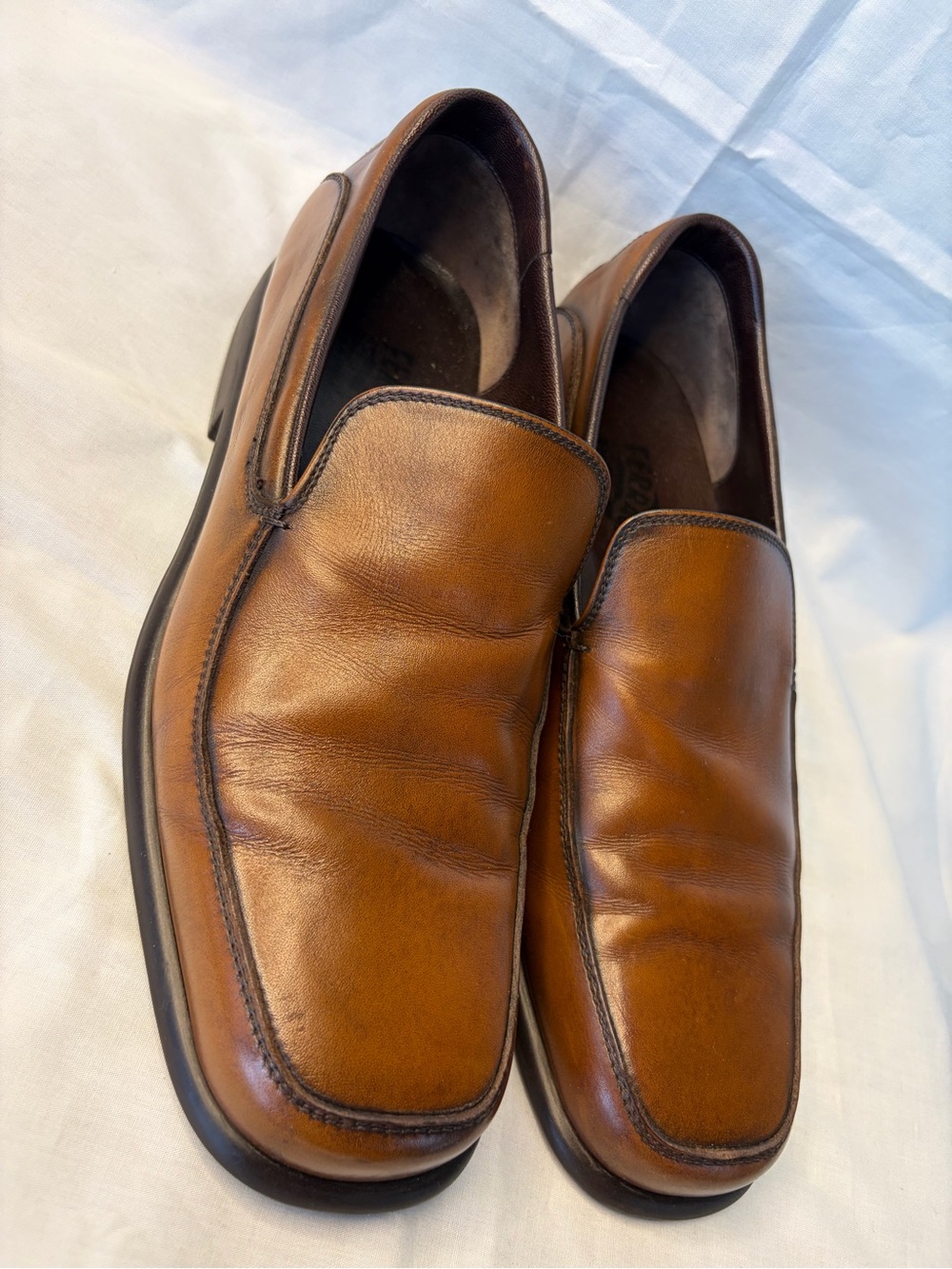 Salvatore Ferragamo Tan Leather Slip-On Loafers